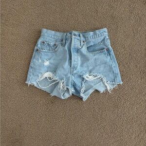 Levi's Distressed Light Blue Denim Shorts
